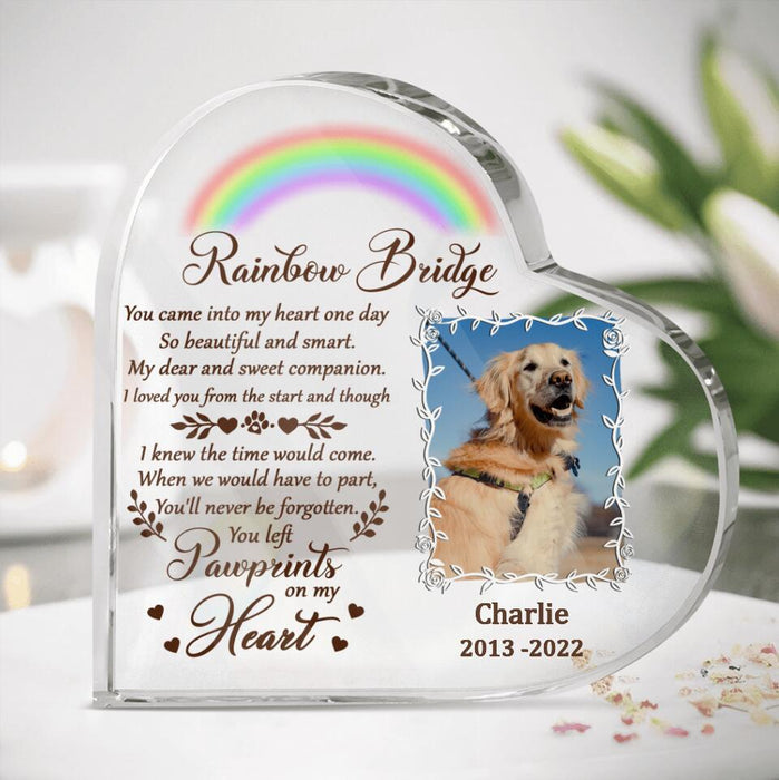 Custom Dog Photo Crystal Heart - Memorial Gift Idea For Dog Owner - You Left Pawprints On My Heart