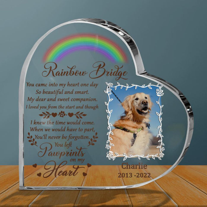 Custom Dog Photo Crystal Heart - Memorial Gift Idea For Dog Owner - You Left Pawprints On My Heart