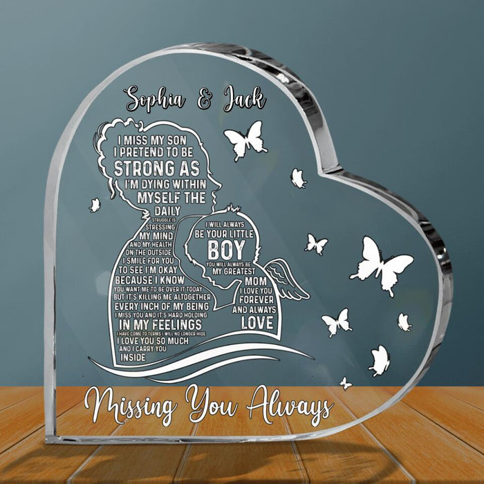 Custom Personalized Mom And Son Crystal Heart - Memorial Gift For Mother's Day/Family - Missing You Always