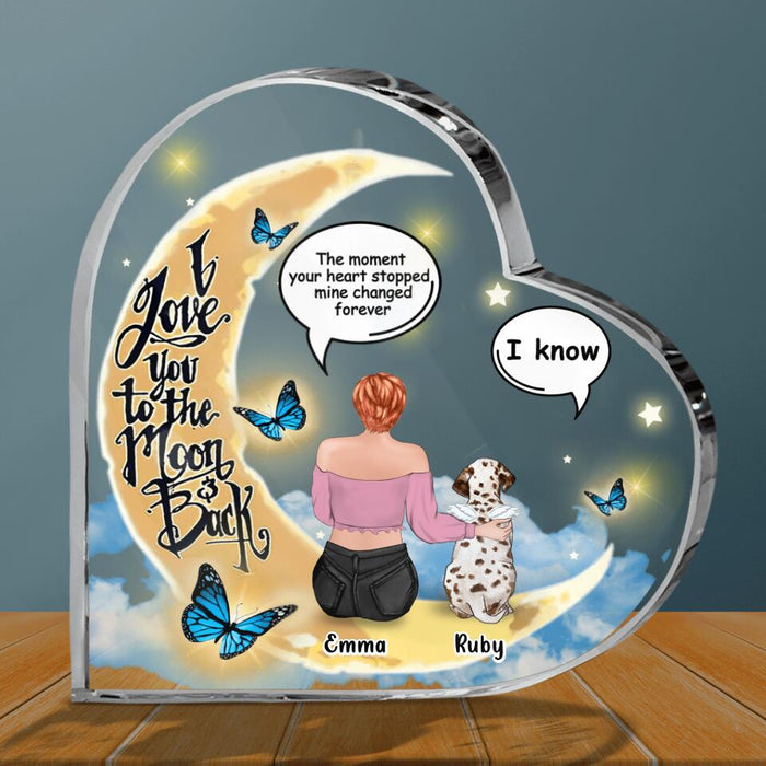 Custom Personalized Memorial Pet Crystal Heart - Upto 4 Pets - Gift Idea For Pet Lovers - I Love You To The Moon & Back