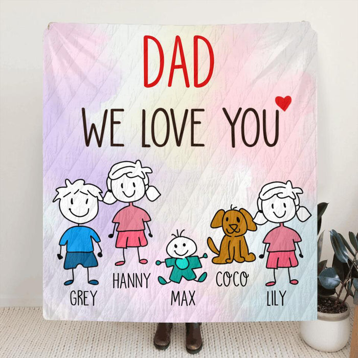 Custom Personalized Family Blanket/Pillow Cover - Gift for Family/Grandma/Grandpa/Mom/Dad, Dog Cat Lovers- We love you Blanket/Pillow cover - Up to 5 Kids/Pets