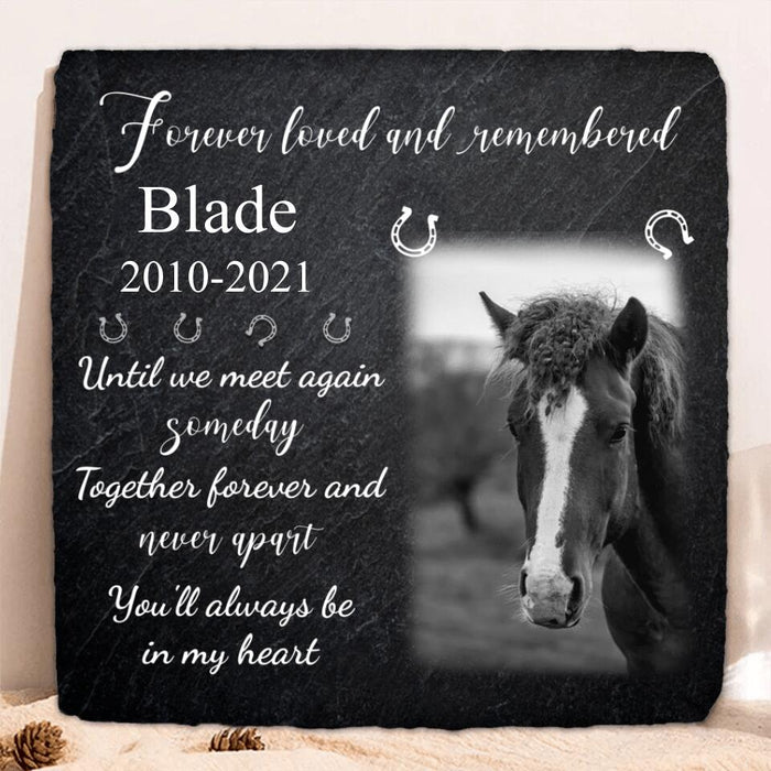 Custom Personalized Memorial Horse Photo Square Lithograph - Memorial Gift Idea For Horse Lovers - Forever Loved And Remembered