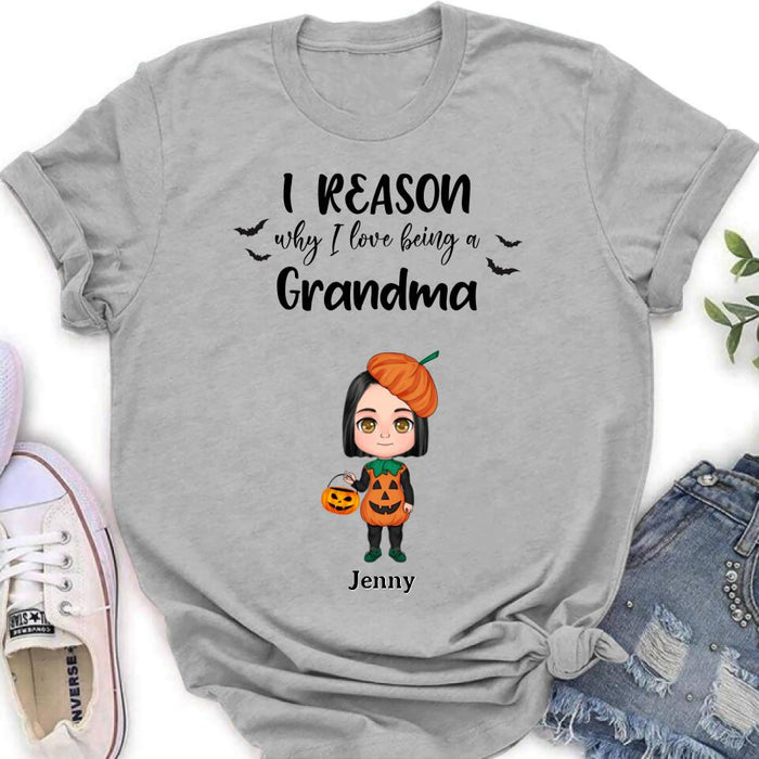 Custom Personalized Halloween Kids Shirt - Upto 10 Kids - Halloween Gift Idea For Grandma/Granpa - Reason Why I Love Being A Grandma