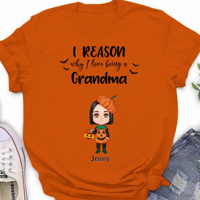 Custom Personalized Halloween Kids Shirt - Upto 10 Kids - Halloween Gift Idea For Grandma/Granpa - Reason Why I Love Being A Grandma