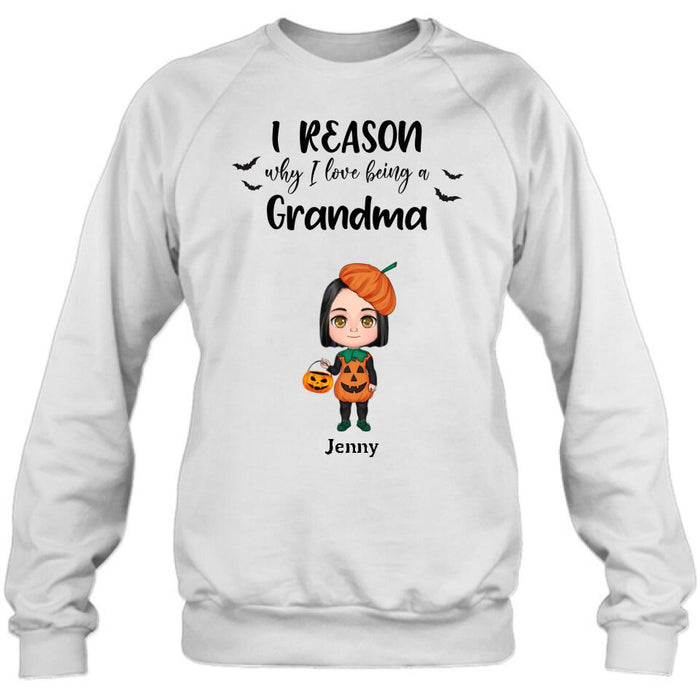 Custom Personalized Halloween Kids Shirt - Upto 10 Kids - Halloween Gift Idea For Grandma/Granpa - Reason Why I Love Being A Grandma