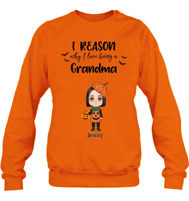 Custom Personalized Halloween Kids Shirt - Upto 10 Kids - Halloween Gift Idea For Grandma/Granpa - Reason Why I Love Being A Grandma