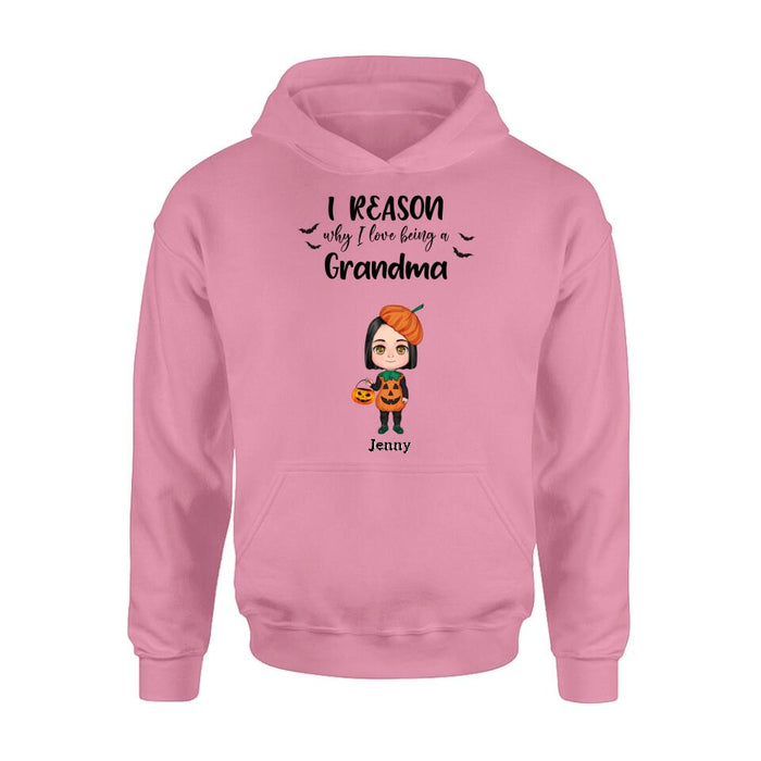 Custom Personalized Halloween Kids Shirt - Upto 10 Kids - Halloween Gift Idea For Grandma/Granpa - Reason Why I Love Being A Grandma