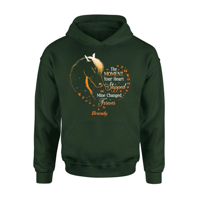 Custom Personalized Memorial Horse Shirt/ Hoodie - Memorial Gift For Loss Of Horse - The Moment Your Heart Stopped Mine Changed Forever