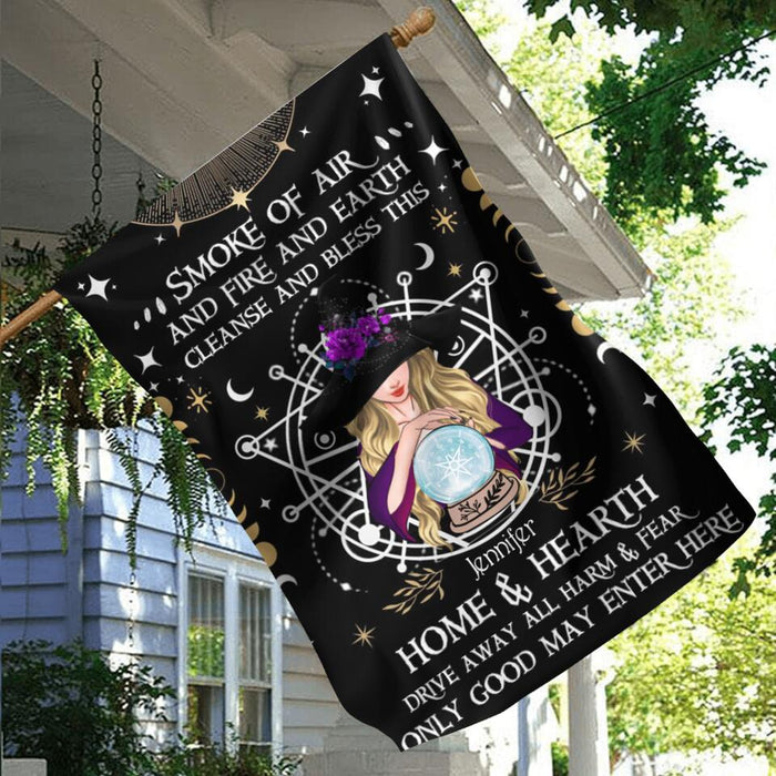 Custom Personalized Witch Flag Sign - Best Gifts Idea For Halloween - Smoke Of Air And Fire And Earth, Cleanse And Bless This Home & Hearth