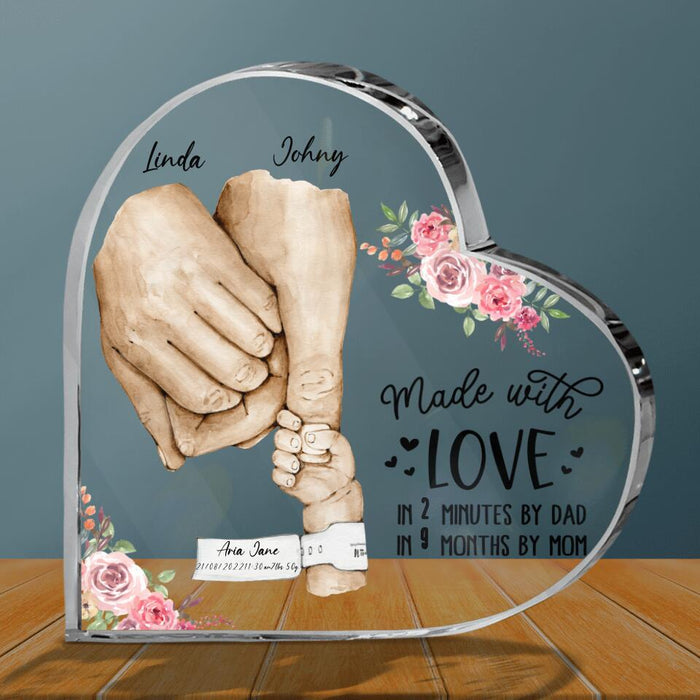 Custom Personalized Newborn Gift Crystal Heart - Best Gift Idea For Family - Made With Love In 2 Minutes By Dad, In 9 Months By Mom