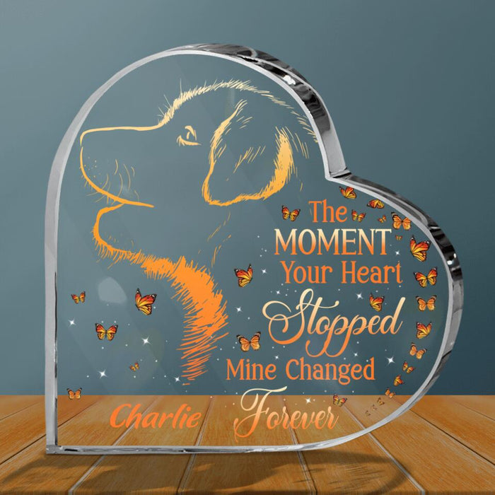 Custom Personalized Memorial Crystal Heart - Custom Dog's Name - Gift Idea For Dog Owners - The Moment Your Heart Stopped, Mine Changed Forever