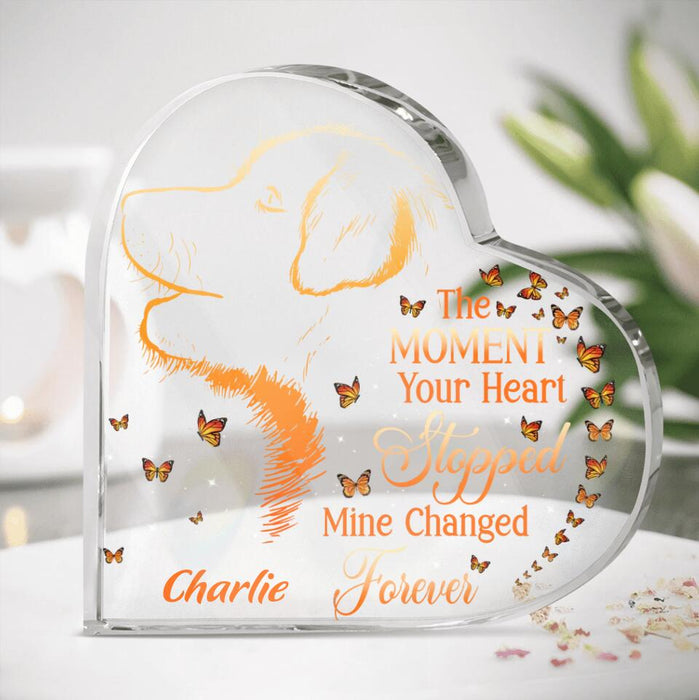 Custom Personalized Memorial Crystal Heart - Custom Dog's Name - Gift Idea For Dog Owners - The Moment Your Heart Stopped, Mine Changed Forever