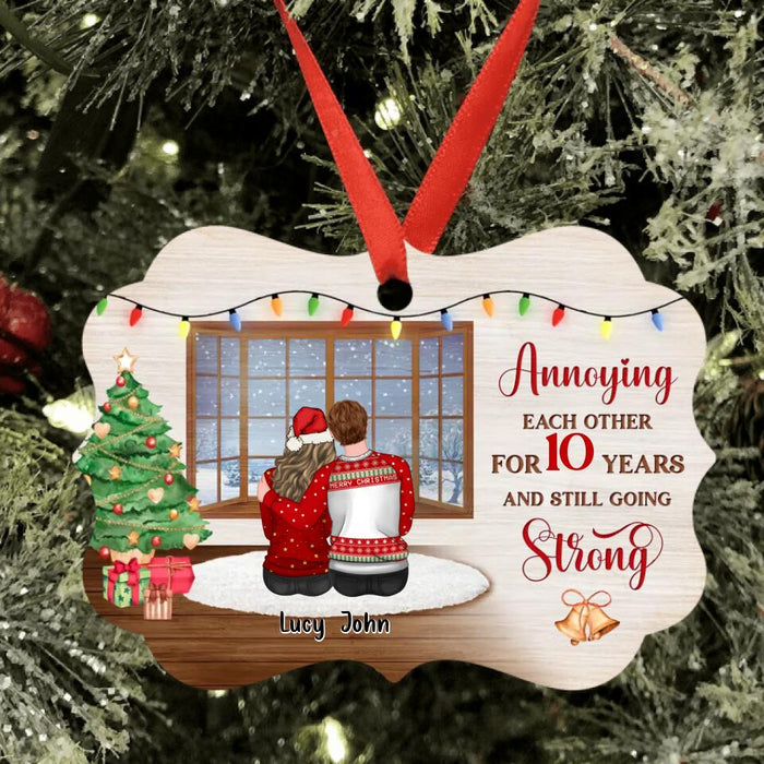 Custom Personalized Annoying Anniversary Couple Ornament - Gift Idea For Couple/Christmas/Anniversary - Couple With Upto 4 Dogs - Annoying Each Other For 10 Years And Still Going Strong