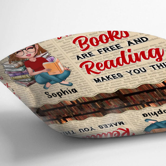 Custom Personalized Reading Girl Pillow Cover - Gift Idea For Book Lover/ Friends - In My Dream World, Books Are Free and Reading Makes You Thin