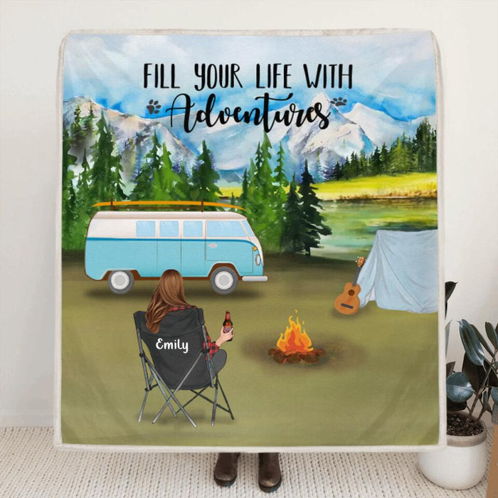 Custom Personalized Camping Blanket - Gift For Father's Day - Single Mom/Dad with up to 6 Kids and 2 Pets - ODH9UF