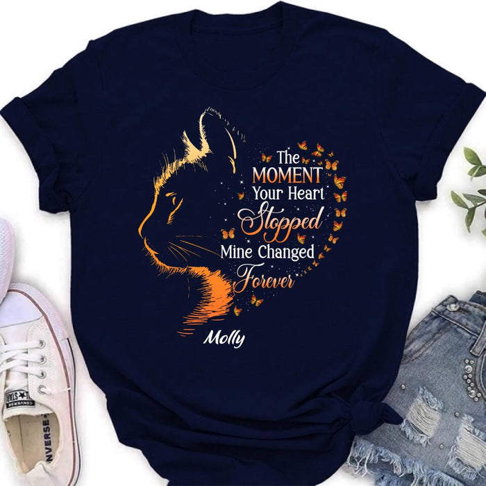 Personalized Memorial Cat Shirt/ Hoodie - Memorial Gift For Loss Of Cat - The Moment Your Heart Stopped Mine Changed Forever