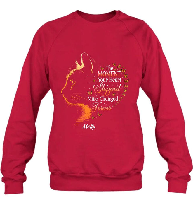 Personalized Memorial Cat Shirt/ Hoodie - Memorial Gift For Loss Of Cat - The Moment Your Heart Stopped Mine Changed Forever