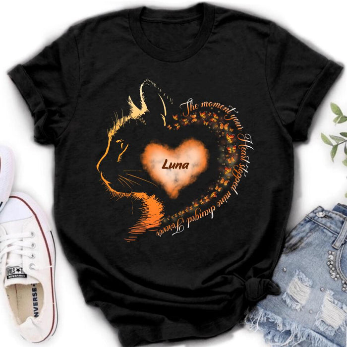 Custom Personalized Memorial Cat Shirt/ Hoodie - Memorial Gift For Loss Of Cat - The Moment Your Heart Stopped Mine Changed Forever