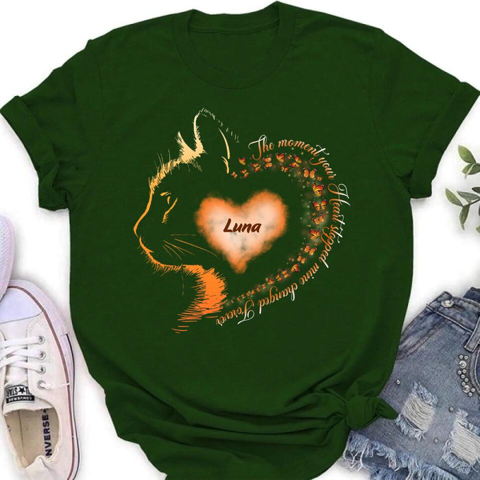 Custom Personalized Memorial Cat Shirt/ Hoodie - Memorial Gift For Loss Of Cat - The Moment Your Heart Stopped Mine Changed Forever