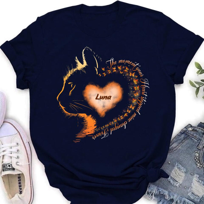 Custom Personalized Memorial Cat Shirt/ Hoodie - Memorial Gift For Loss Of Cat - The Moment Your Heart Stopped Mine Changed Forever