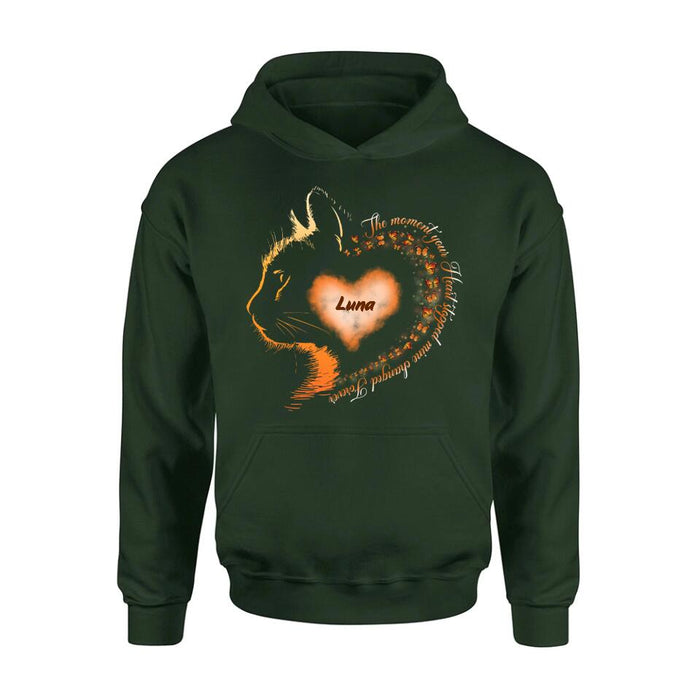 Custom Personalized Memorial Cat Shirt/ Hoodie - Memorial Gift For Loss Of Cat - The Moment Your Heart Stopped Mine Changed Forever