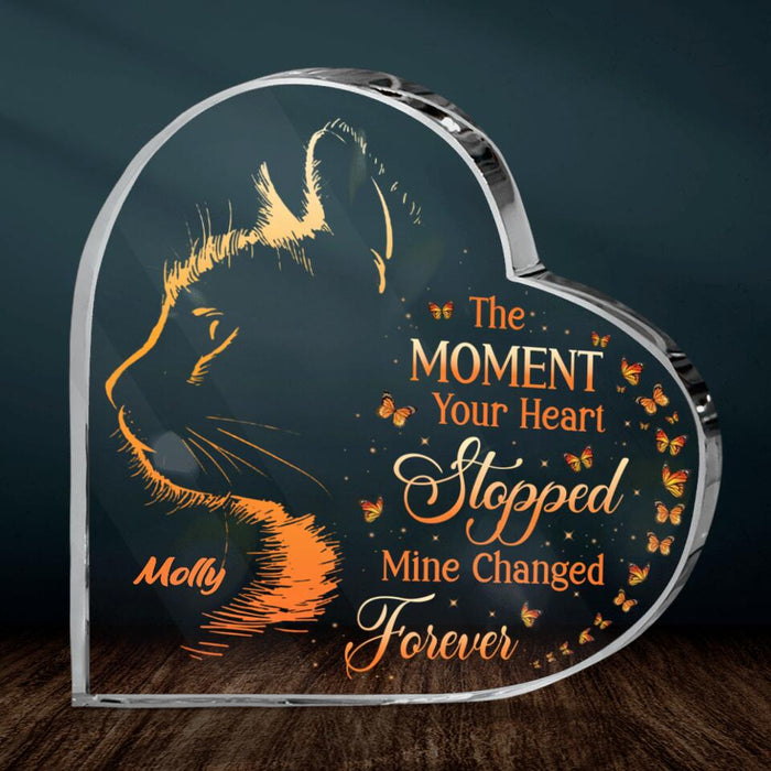 Personalized Memorial Cat Crystal Heart -  Memorial Gift Idea For Loss Of Cat - The Moment Your Heart Stopped Mine Changed Forever