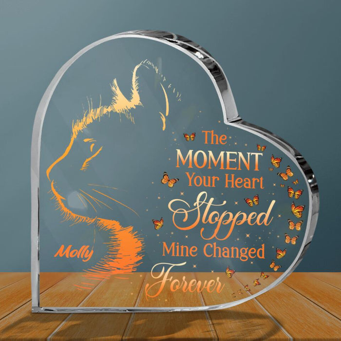 Personalized Memorial Cat Crystal Heart -  Memorial Gift Idea For Loss Of Cat - The Moment Your Heart Stopped Mine Changed Forever