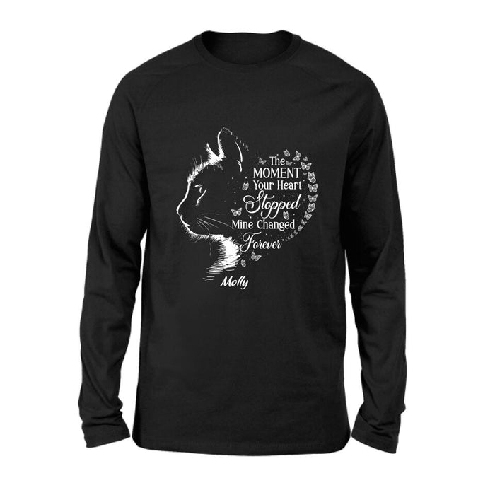 Personalized Memorial Cat T-Shirt/ Long Sleeve/ Sweater/Hoodie - Memorial Gift For Loss Of Cat - The Moment Your Heart Stopped Mine Changed Forever