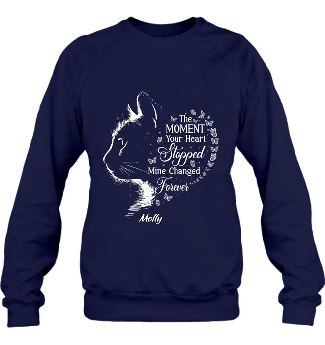 Personalized Memorial Cat T-Shirt/ Long Sleeve/ Sweater/Hoodie - Memorial Gift For Loss Of Cat - The Moment Your Heart Stopped Mine Changed Forever