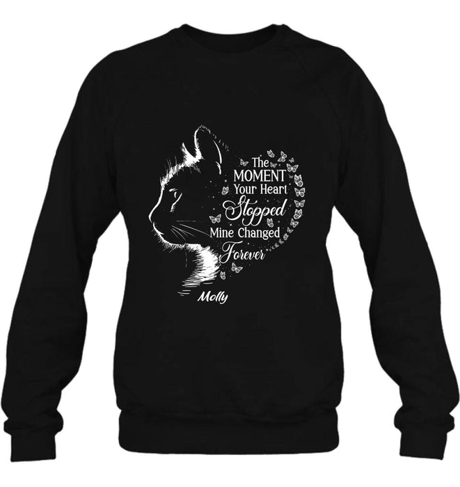 Personalized Memorial Cat T-Shirt/ Long Sleeve/ Sweater/Hoodie - Memorial Gift For Loss Of Cat - The Moment Your Heart Stopped Mine Changed Forever