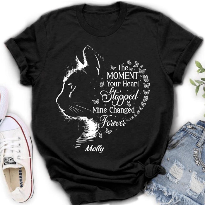 Personalized Memorial Cat T-Shirt/ Long Sleeve/ Sweater/Hoodie - Memorial Gift For Loss Of Cat - The Moment Your Heart Stopped Mine Changed Forever