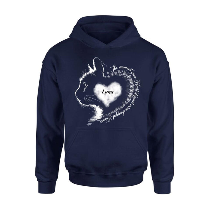 Custom Personalized Memorial Cat T-Shirt/ Long Sleeve/ Sweater/Hoodie - Memorial Gift For Loss Of Cat - The Moment Your Heart Stopped Mine Changed Forever