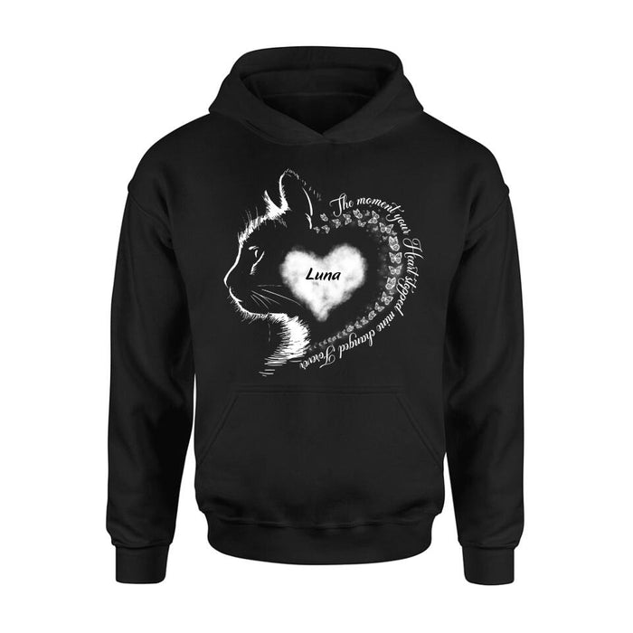 Custom Personalized Memorial Cat T-Shirt/ Long Sleeve/ Sweater/Hoodie - Memorial Gift For Loss Of Cat - The Moment Your Heart Stopped Mine Changed Forever