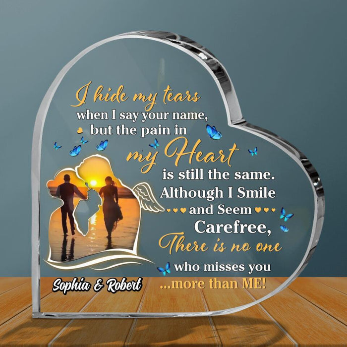 Custom Personalized Memorial Crystal Heart - Memorial Gift Idea For Couple - There Is No One Who Misses You More Than Me