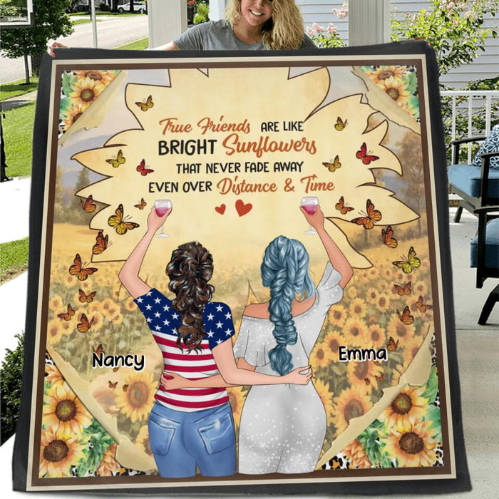 Custom Personalized Best Friend Single Layer Fleece/ Quilt - Gift Idea For Friend/ Birthday - True Friends Are Like Bright Sunflowers