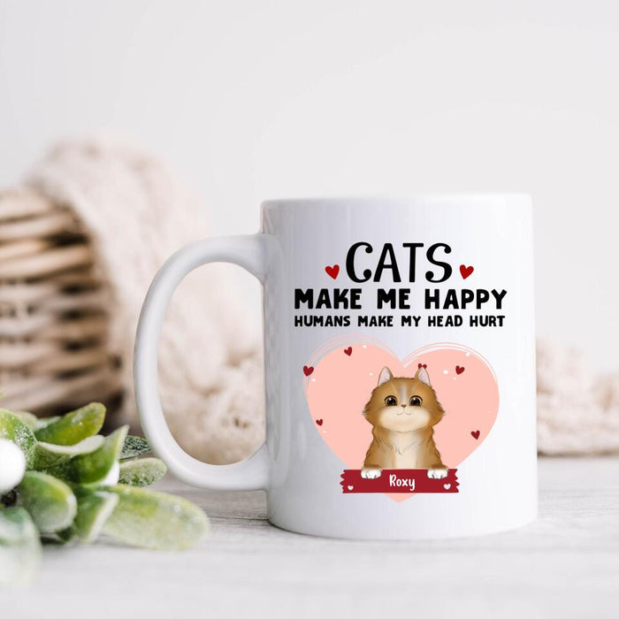 Custom Personalized Cat Coffee Mug - Upto 9 Cats - Gift Idea For Cat Lover - Cats Make Me Happy Humans Make My Head Hurt