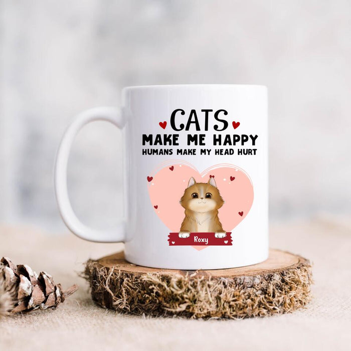 Custom Personalized Cat Coffee Mug - Upto 9 Cats - Gift Idea For Cat Lover - Cats Make Me Happy Humans Make My Head Hurt