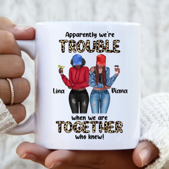 Custom Personalized Leopard We're Trouble Besties Coffee Mug - Gift Idea For Best Friend - We're Trouble When We Are Together