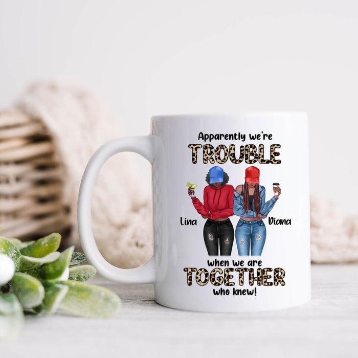 Custom Personalized Leopard We're Trouble Besties Coffee Mug - Gift Idea For Best Friend - We're Trouble When We Are Together