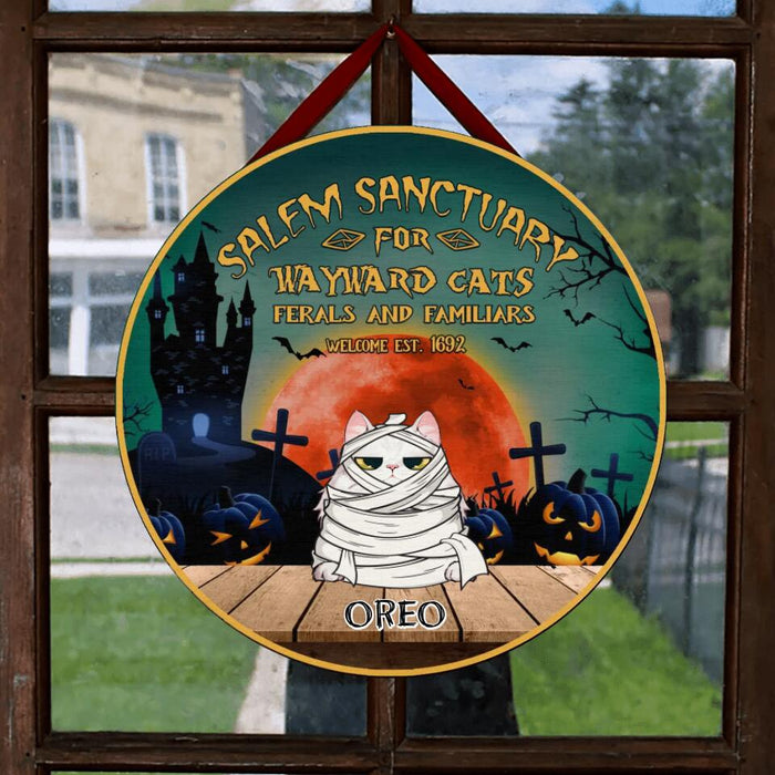 Custom Personalized Wayward Cats Wooden Sign - Up to 5 Cats - Gift Idea For Cat Lover - Salem Sanctuary For Wayward Cats Ferals And Familiars