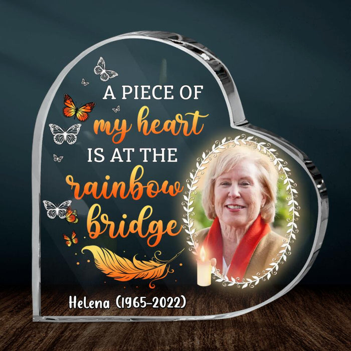 Custom Personalized Mom Photo Crystal Heart - Memorial Gift Idea - A Piece Of My Heart Is At The Rainbow Bridge