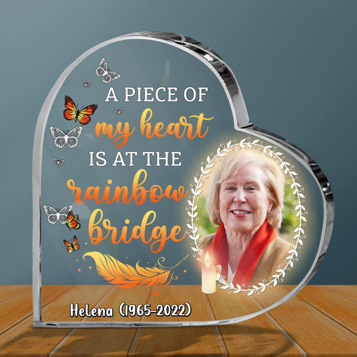 Custom Personalized Mom Photo Crystal Heart - Memorial Gift Idea - A Piece Of My Heart Is At The Rainbow Bridge