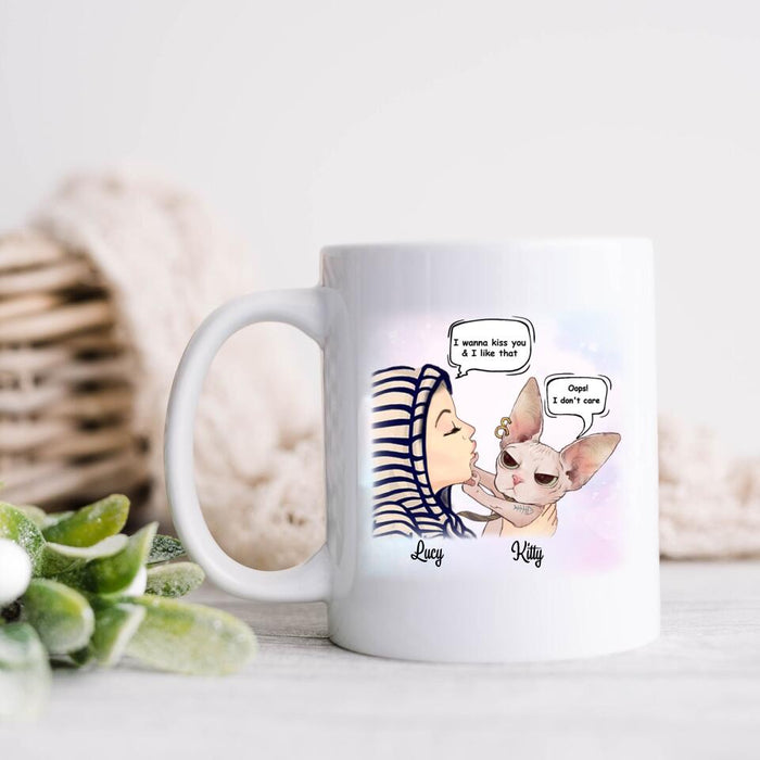 Custom Personalized Cat Coffee Mug - Best Gift For Cat Mom - I wanna kiss you & I like that conversation - Q50G8S