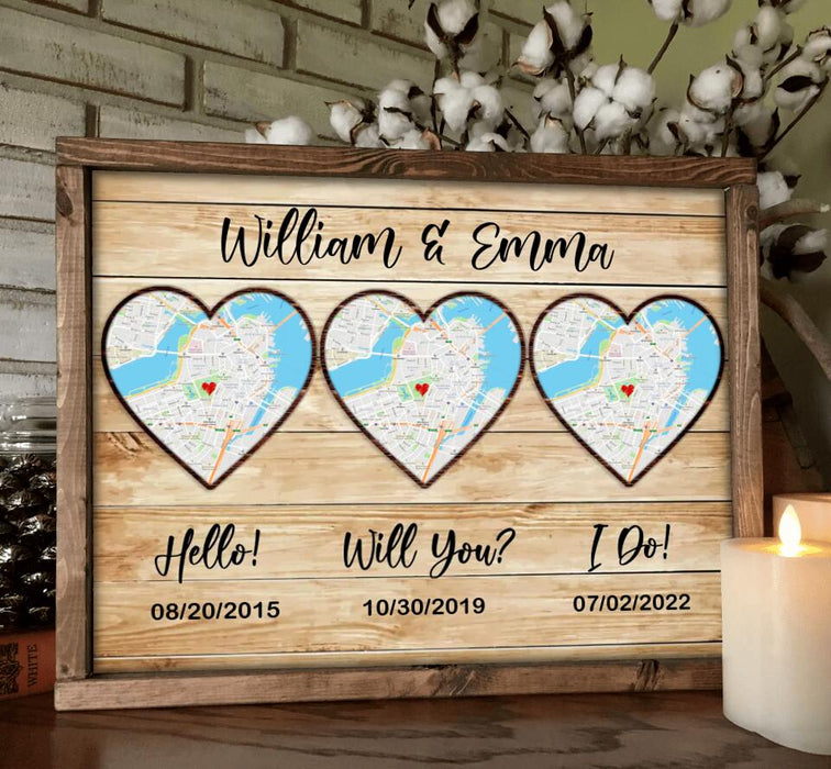 Custom Personalized Map Anniversary Poster - Anniversary Gift Idea For Couple - Hello, Will You, I Do