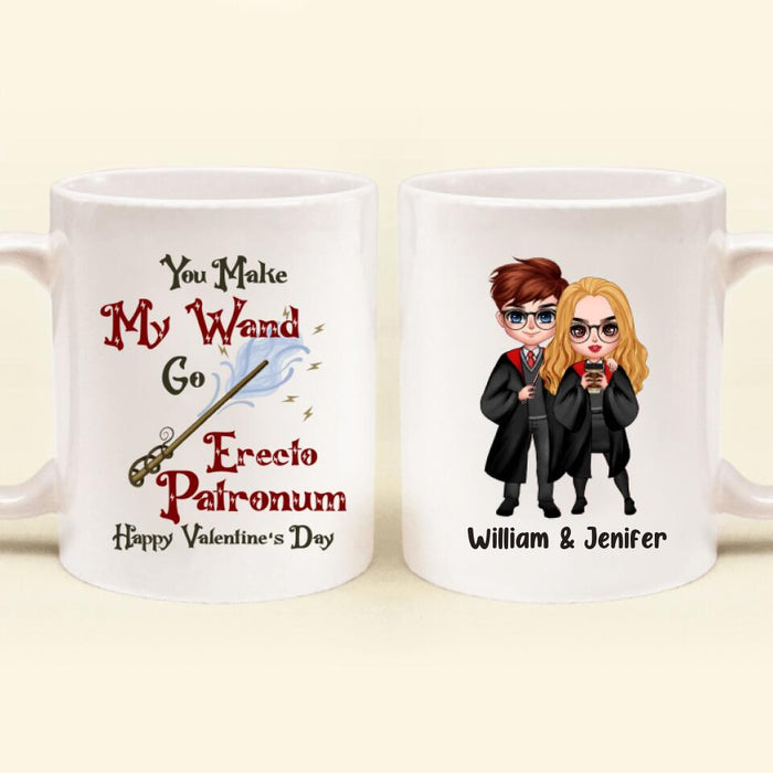 Personalized Custom Couple Mug Coffee - Gifts for Couple Valentines Day - You Make My Wand - Happy Valentine's Day