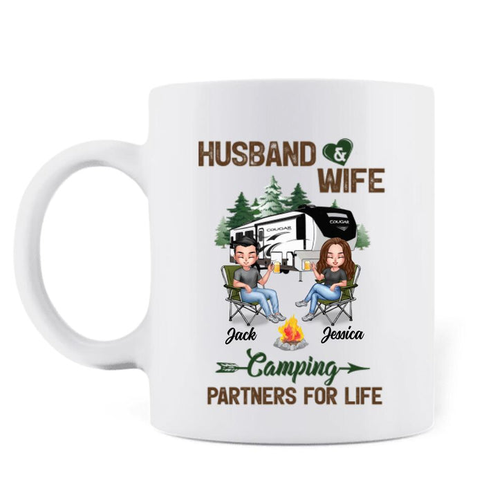 Custom Personalized Camping Couple Coffee Mug - Gift Idea For Couple/ Camping Lover - Husband And Wife Camping Partners For Life