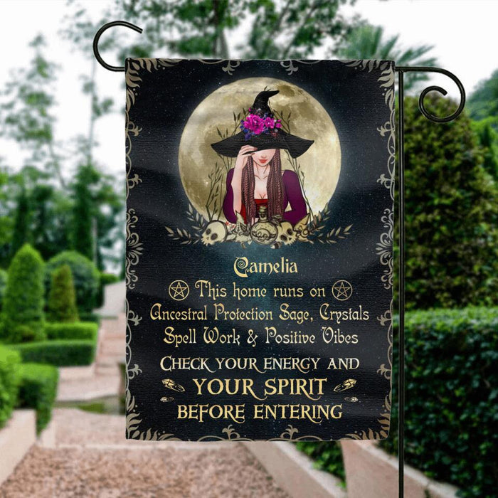 Custom Personalized Witch Flag Sign - Gifts Idea For Halloween - This Home Runs On Ancestral Protection Sage