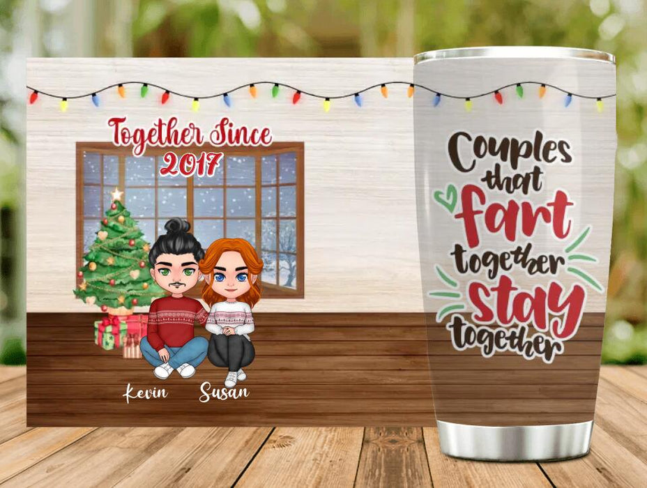 Custom Personalized Christmas Couple Tumbler - Christmas Gift Idea For Couple - Couples That Fart Together Stay Together