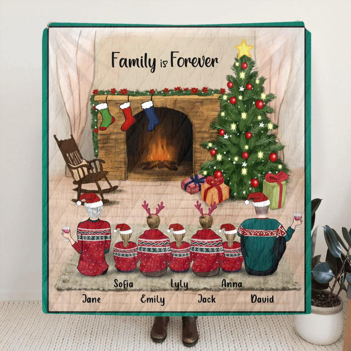 Custom Personalized Family Christmas Quilt/Fleece Blanket - Gift For The Whole Family - Couple/Parents With Up To 5 Kids/ 5 Pets - Family Is Forever