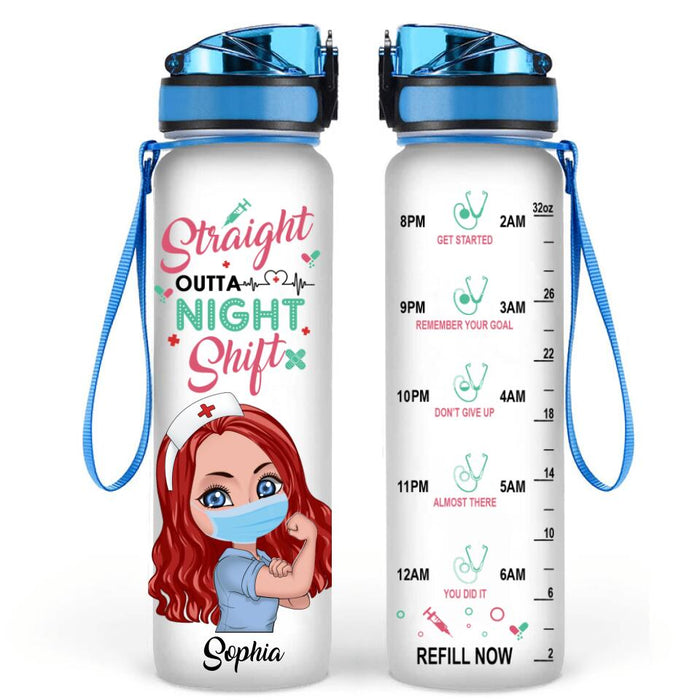 Custom Personalized Nurse Water Tracker Bottle - Gift Idea For Nurse - Straight Outta Night Shift